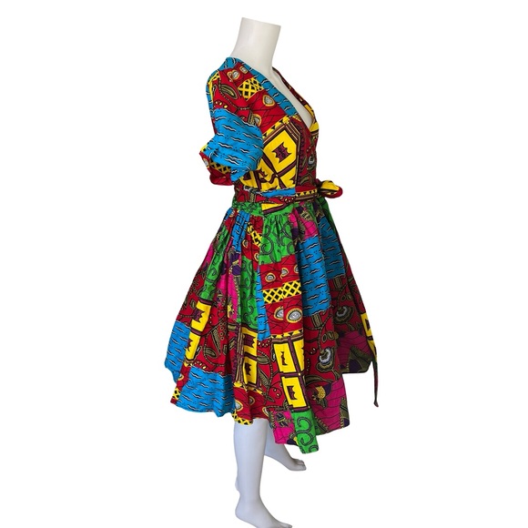 NEW Mae Otti Wrap Dress Short Sleeve Colorful Maximalist Cotton Size Large - Picture 4 of 10